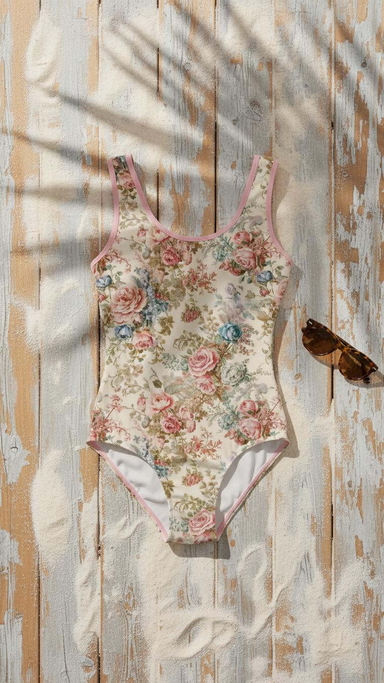 Vintage Rose Floral One-Piece Swimsuit – Coquette Cottagecore Bathing Suit