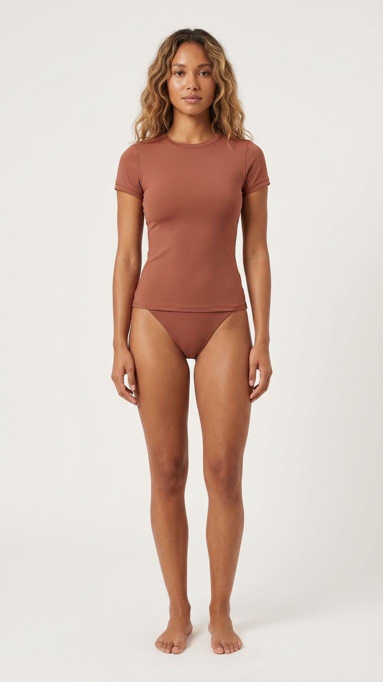 Chic Minimalist Surf Bikini-Set – Stylish Short Sleeve Rash Guard Swim-Top & Briefs Tankini | Chocolate Brown
