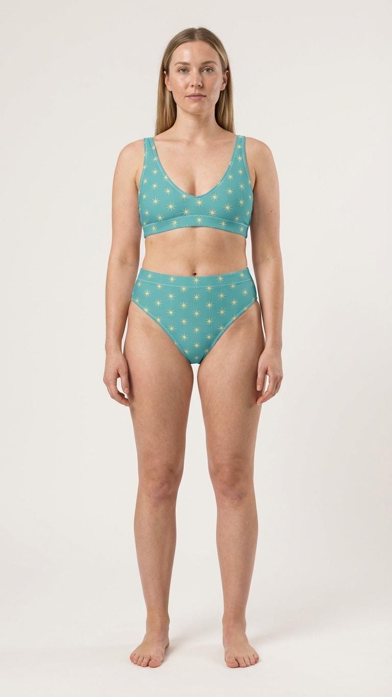 Coquette Turquoise Star Bikini – High-Waisted Recycled Swimsuit