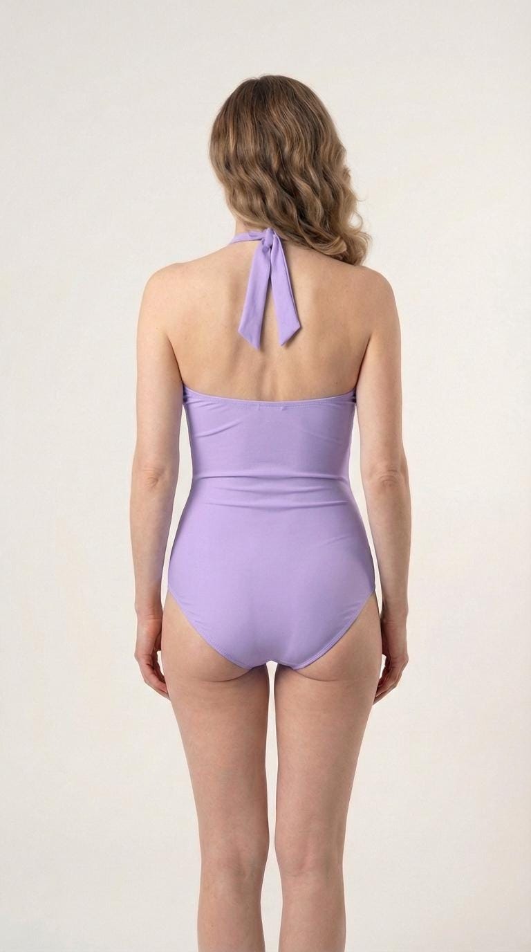 Lilac Halter One-Piece Swimsuit, Retro 50s Pin Up Swimwear