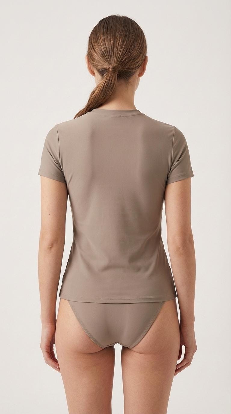 Chic Minimalist Surf Bikini Set – Short Sleeve Tankini Rash Guard | Taupe