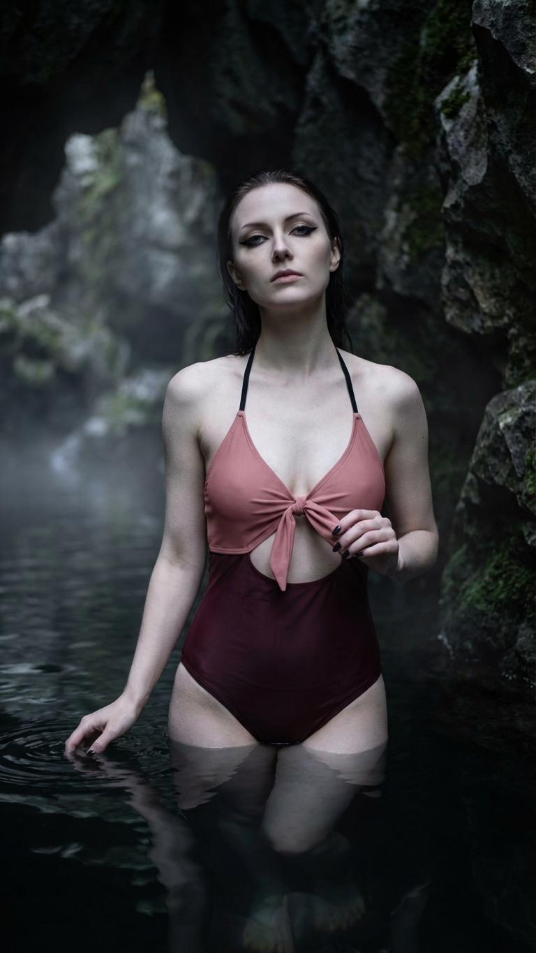 2-Tone Tie Front Cut-Out One-Piece Swimsuit – Retro Sexy Plunge Monokini – Various Colour Combinations