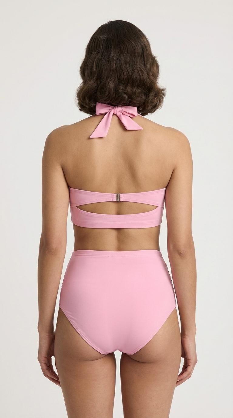 Coquette Vintage-Inspired High-Waist Bikini, Retro Pin Up 50s Soft Pink Two-Piece Swimsuit NEW COLOURS