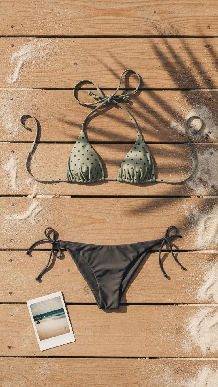 Mint Polka Dot Triangle Bikini Set - Halterneck Tie-Up Swimwear