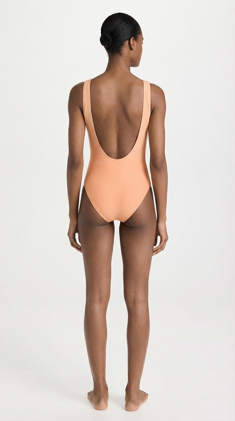 Classic Retro Striped One-Piece Swimsuit | Surf Swimwear | High-Leg | Delicate 1970s Orange & Stripes