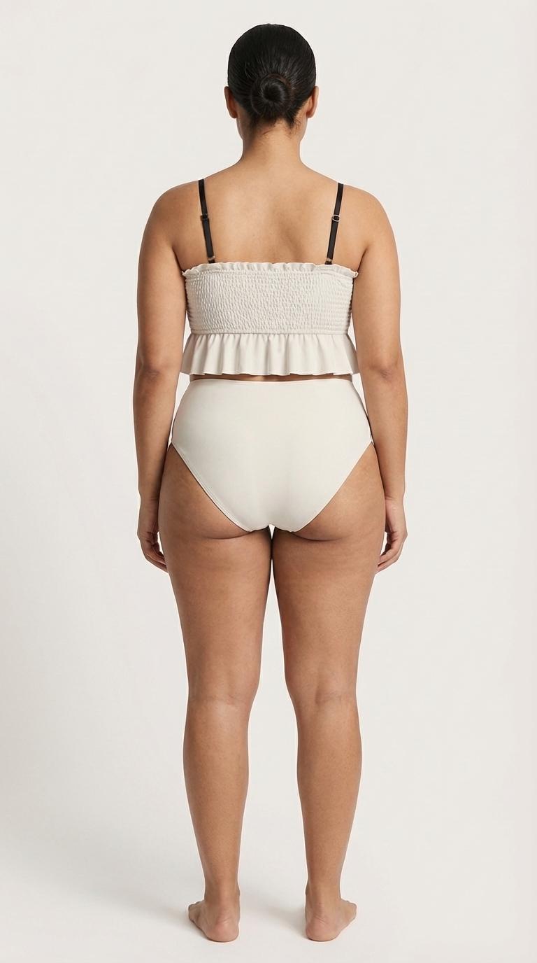 Retro Smocked Bikini Set with Ruffle | Vintage-Inspired Crop Tankini Swimsuit | Delicate Colours