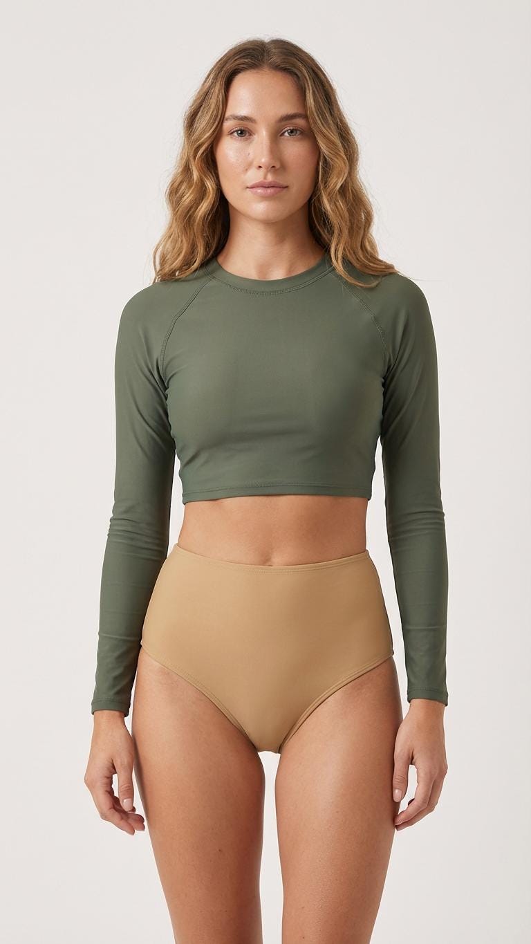 Long Sleeve Crop Top Swimsuit: High-Waist, UV Protection, Surfing Swimwear