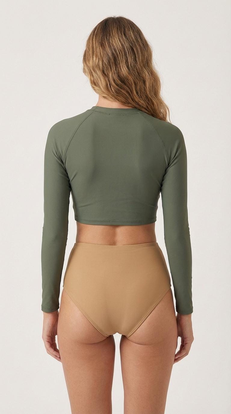 Long Sleeve Crop Top Swimsuit: High-Waist, UV Protection, Surfing Swimwear