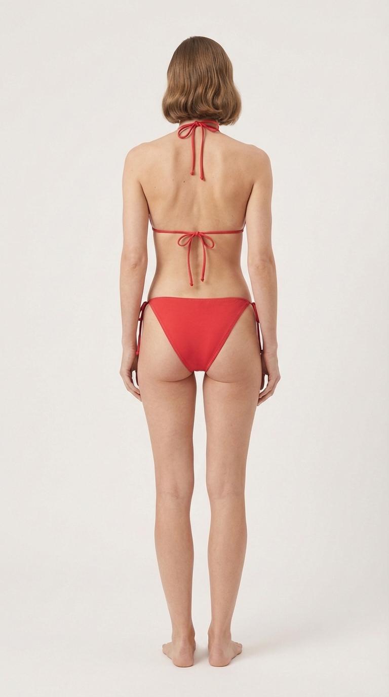 Spicy Red Triangle Bikini Set, Removable Pads, Adjustable Halter String Tie-Up Swimsuit, XS-2XL