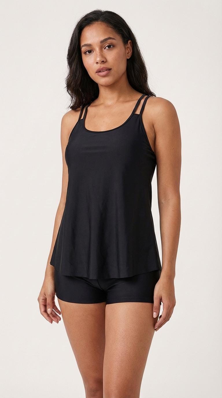 Black Flowy Halter Tankini Set – Sleek Two-Piece Swimsuit with Boyshorts