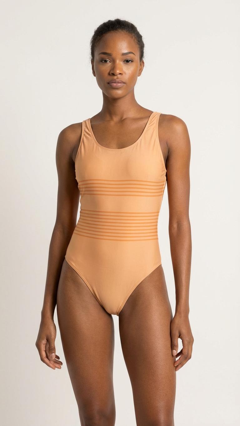 Classic Retro Striped One-Piece Swimsuit | Coquette Surf Swimwear | High-Leg | 1970s Salmon Orange