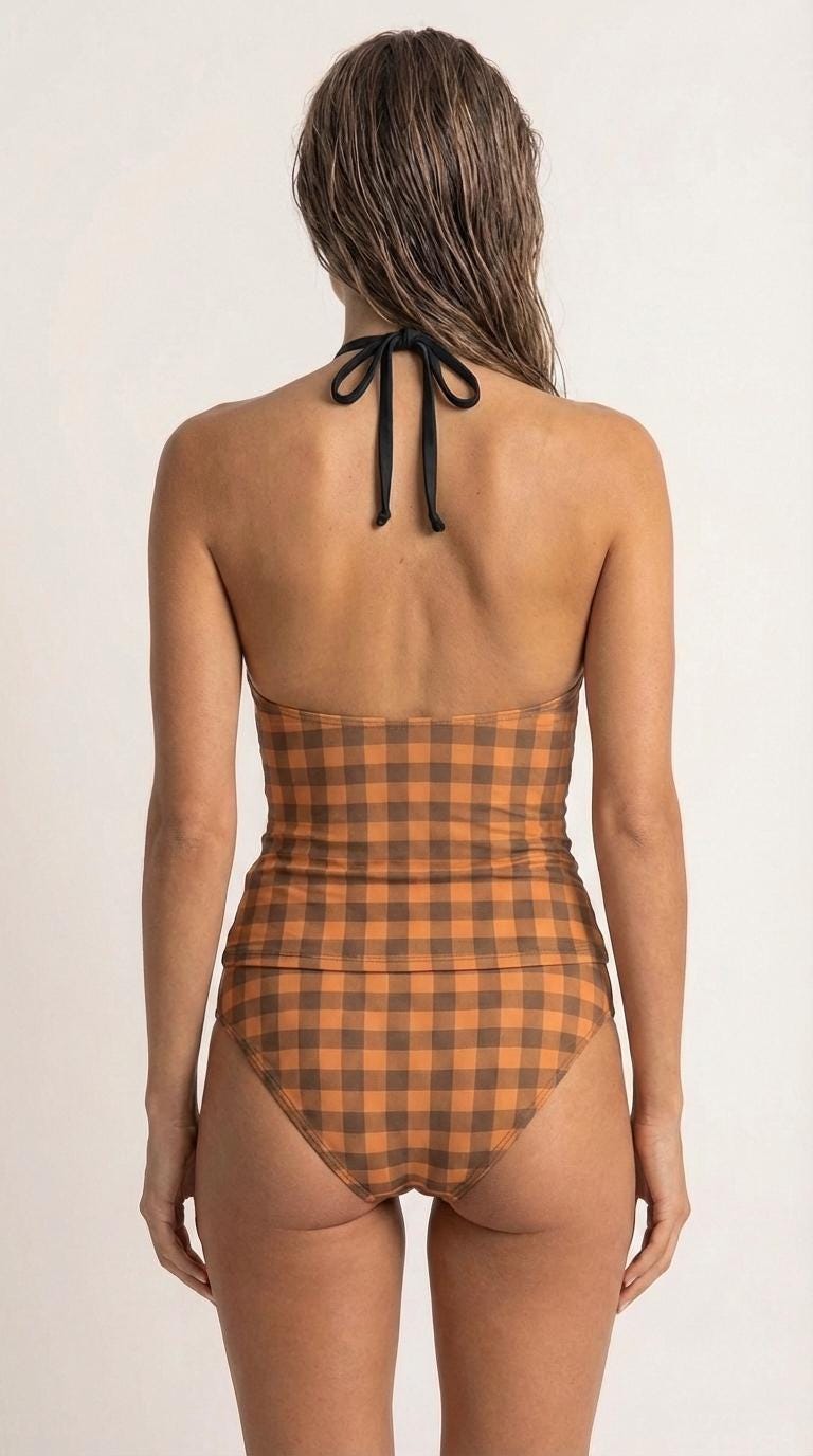 Retro Chic Classic Active Split Surf Tankini Swimsuit - Vintage Gingham Checker Styles