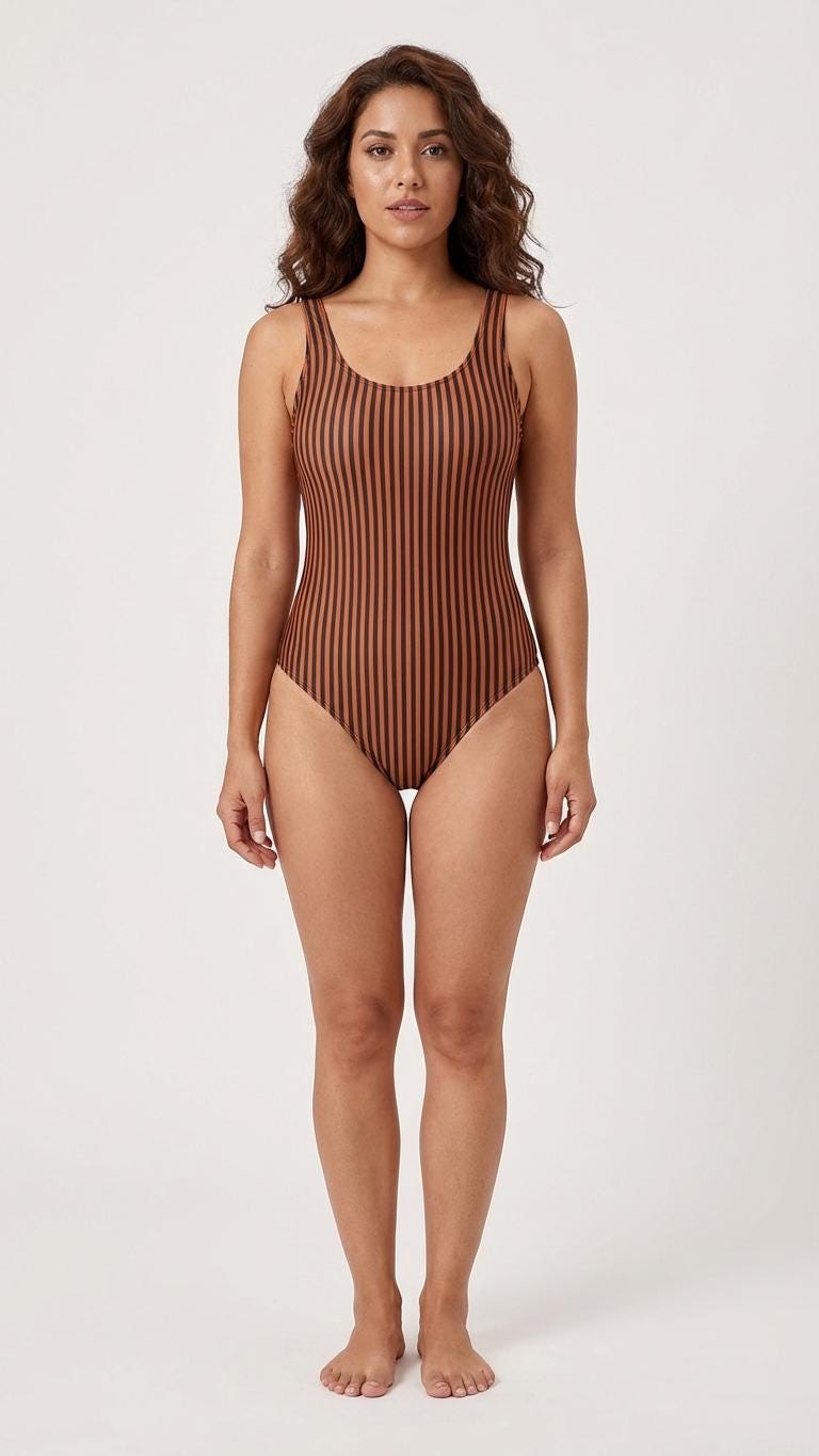 Retro Striped One-Piece Swimsuit, Rust Orange & Black, High Leg