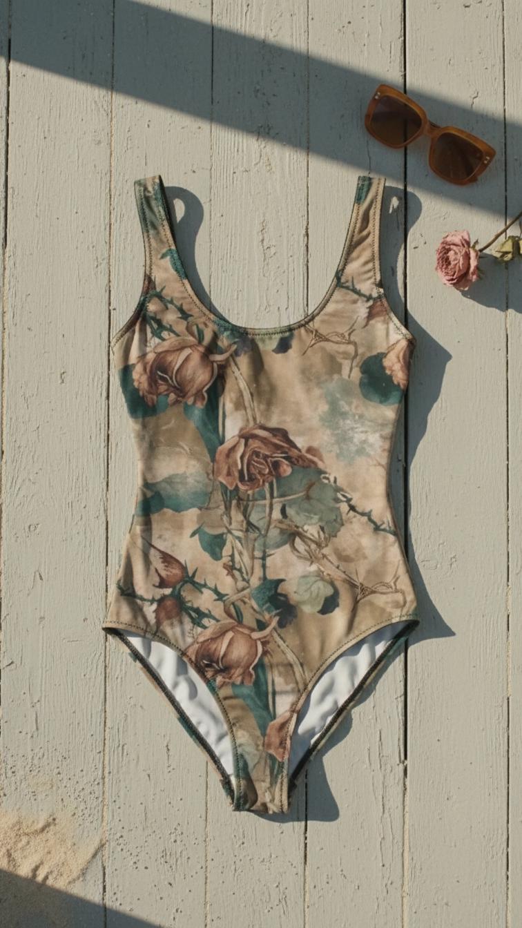 Grunge Faded and Distressed Print Retro Floral Classic One-Piece Swimsuit