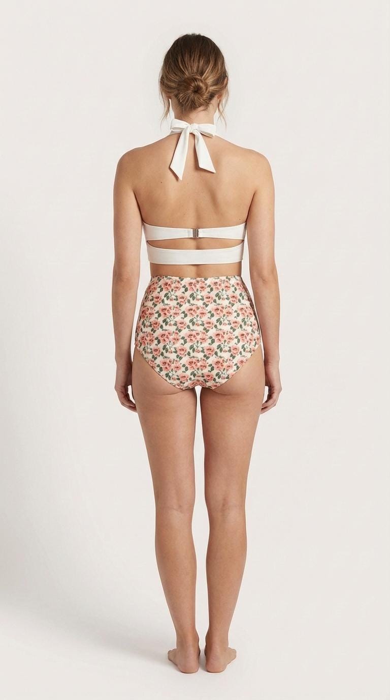 Vintage High-Waisted Bikini | Retro Classic Roses Halter Swimsuit | Coquette Ruched Two-Piece | 2 Styles