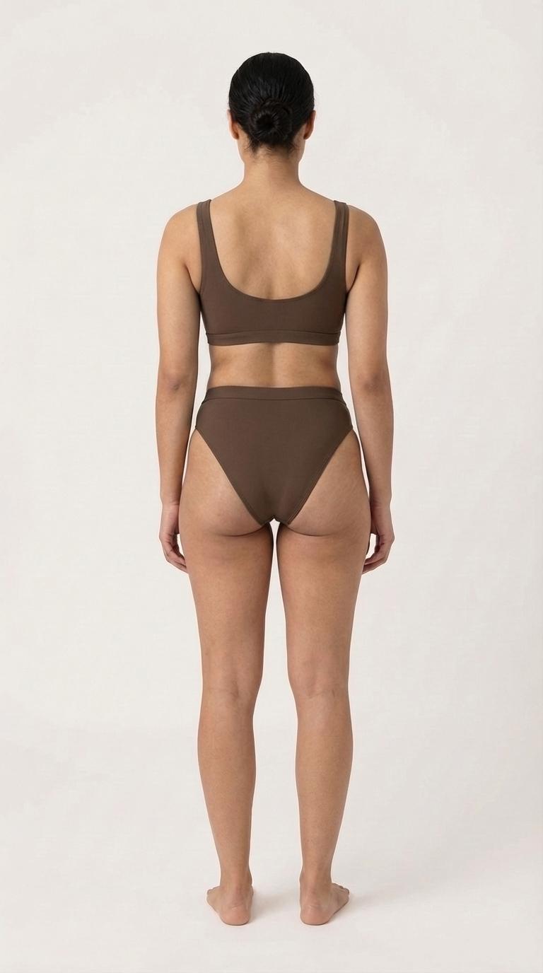 Chocolate Brown Sporty Sexy Surfing Bikini – High-Waisted Swimsuit, Scoop-Neck Crop-Top, Flattering High-Leg