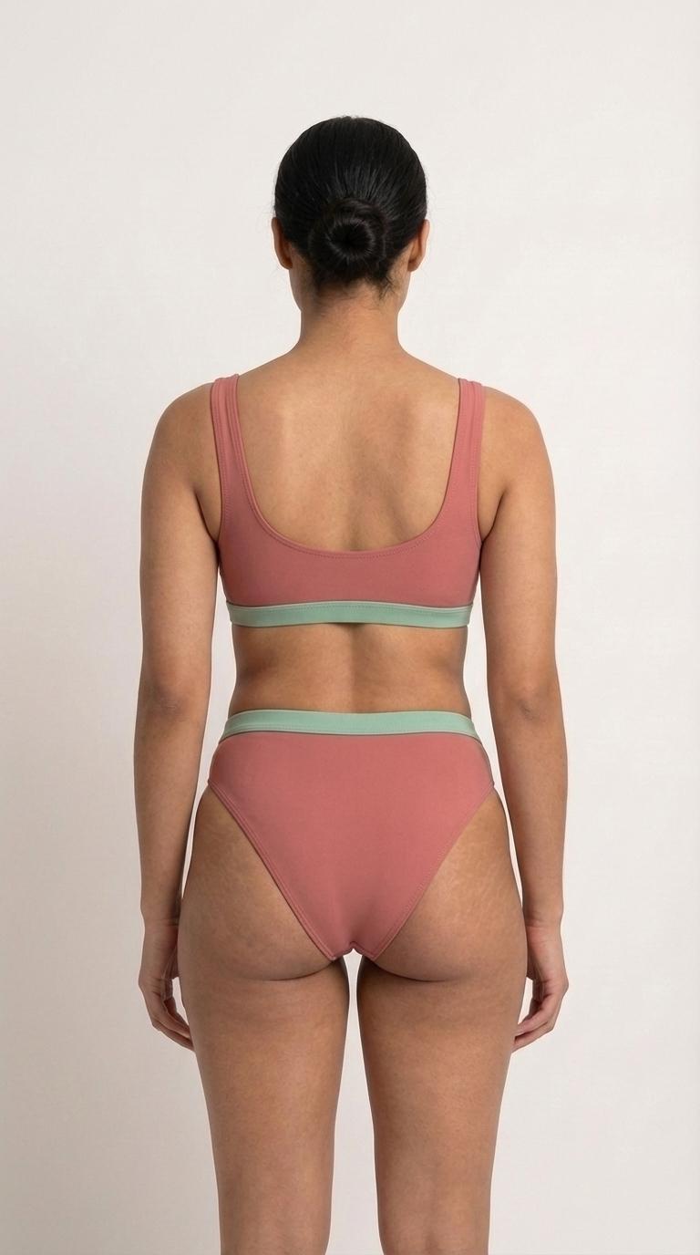 Retro Sporty Sexy Surfing Bikini – High-Waisted Swimsuit, Scoop-Neck Crop-Top, Flattering High-Leg – Various Colours