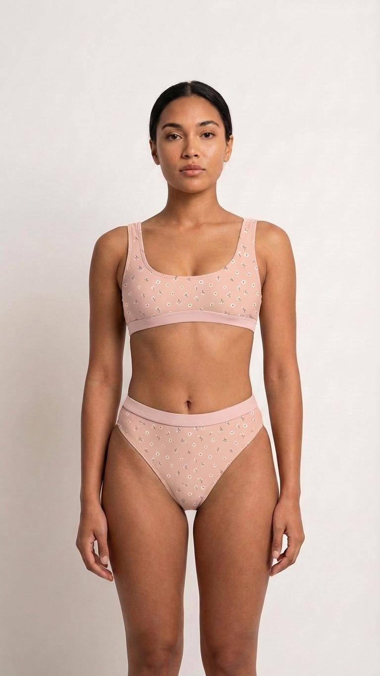 Retro Pink Floral Sporty Sexy Surfing Bikini – High-Waisted Swimsuit, Scoop-Neck Crop-Top, Flattering High-Leg