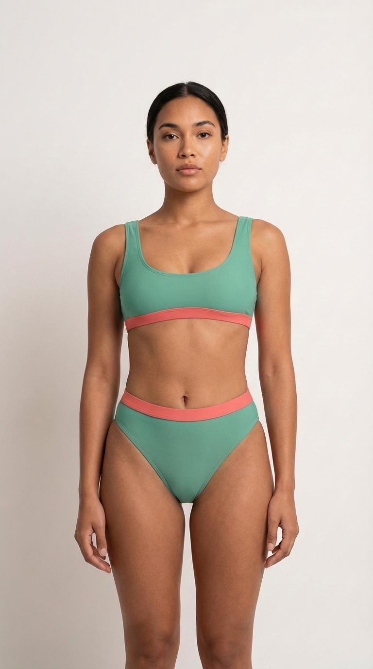 Retro Sporty Sexy Surfing Bikini – High-Waisted Swimsuit, Scoop-Neck Crop-Top, Flattering High-Leg – Various Colours