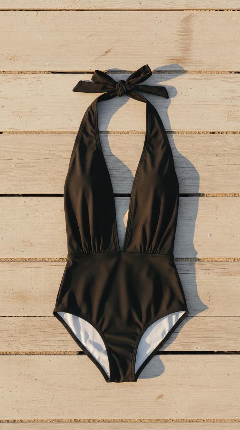 Black Halter One Piece Swimsuit – Vintage Pin-Up Style, High-Waisted