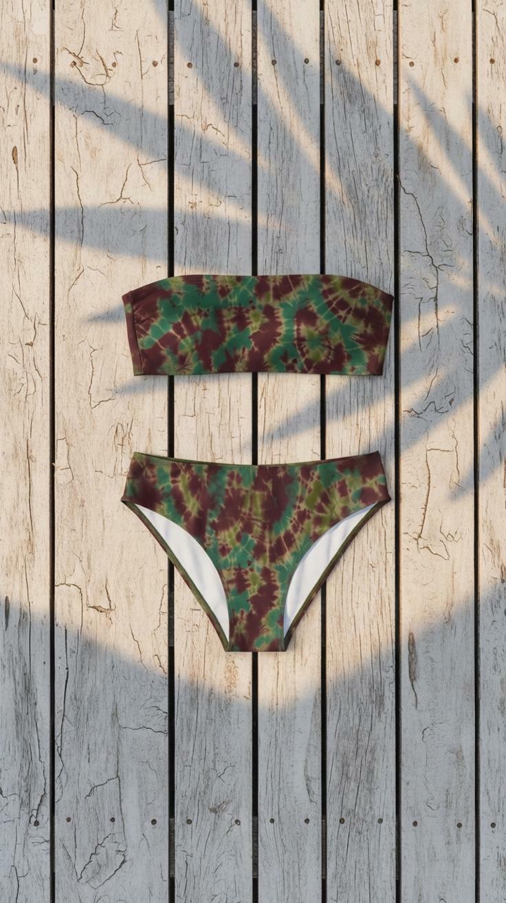 Tie Dye Bandeau Bikini Set, 60s Retro Swimsuit