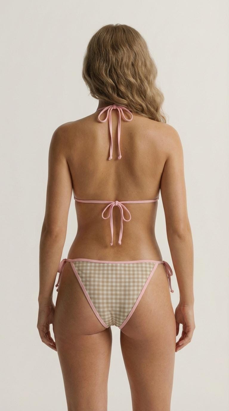 Gingham Bikini – Retro Pink Trim Cottagecore Swimwear