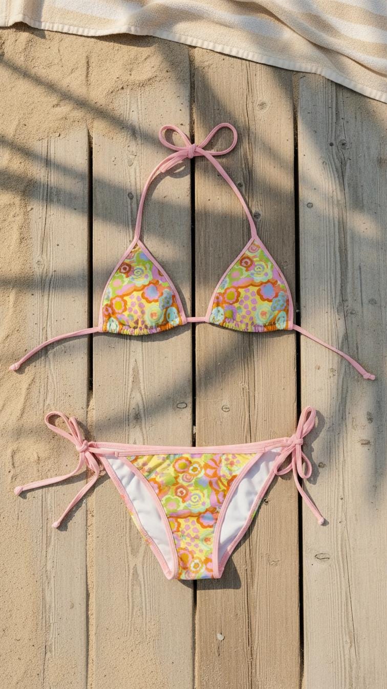 70s Psychedelic Bikini – Groovy Floral, Summer of Love Vibe