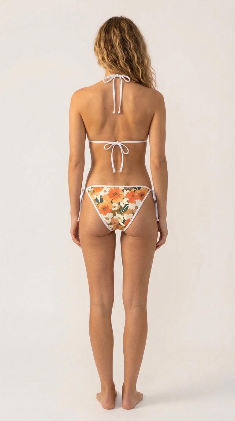 Retro Hawaii Floral Bikini – Surf-Style Hibiscus Print, White Trim, 70s Beach Vibes (S–5XL)