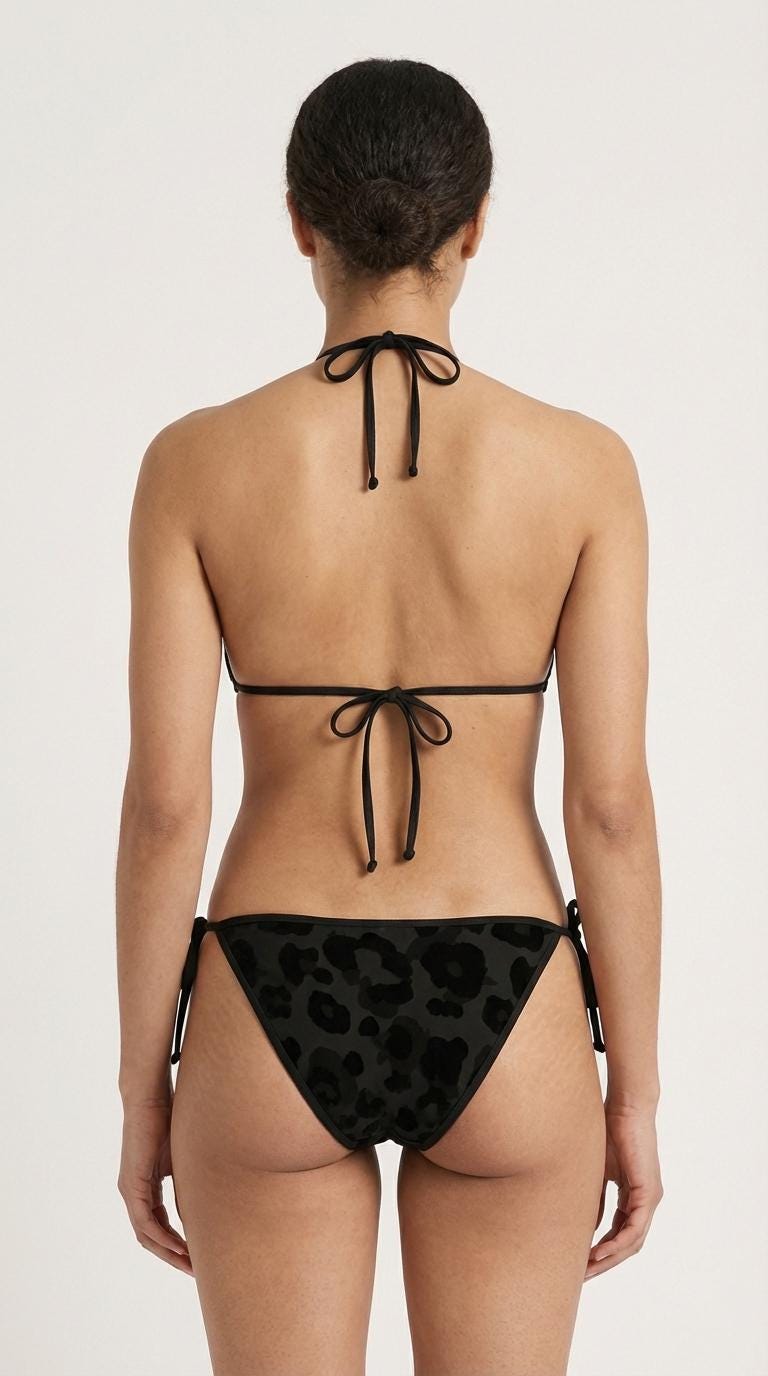 Black Grunge Leopard Triangle Bikini – Animal Print, Black Trim, S to 5XL