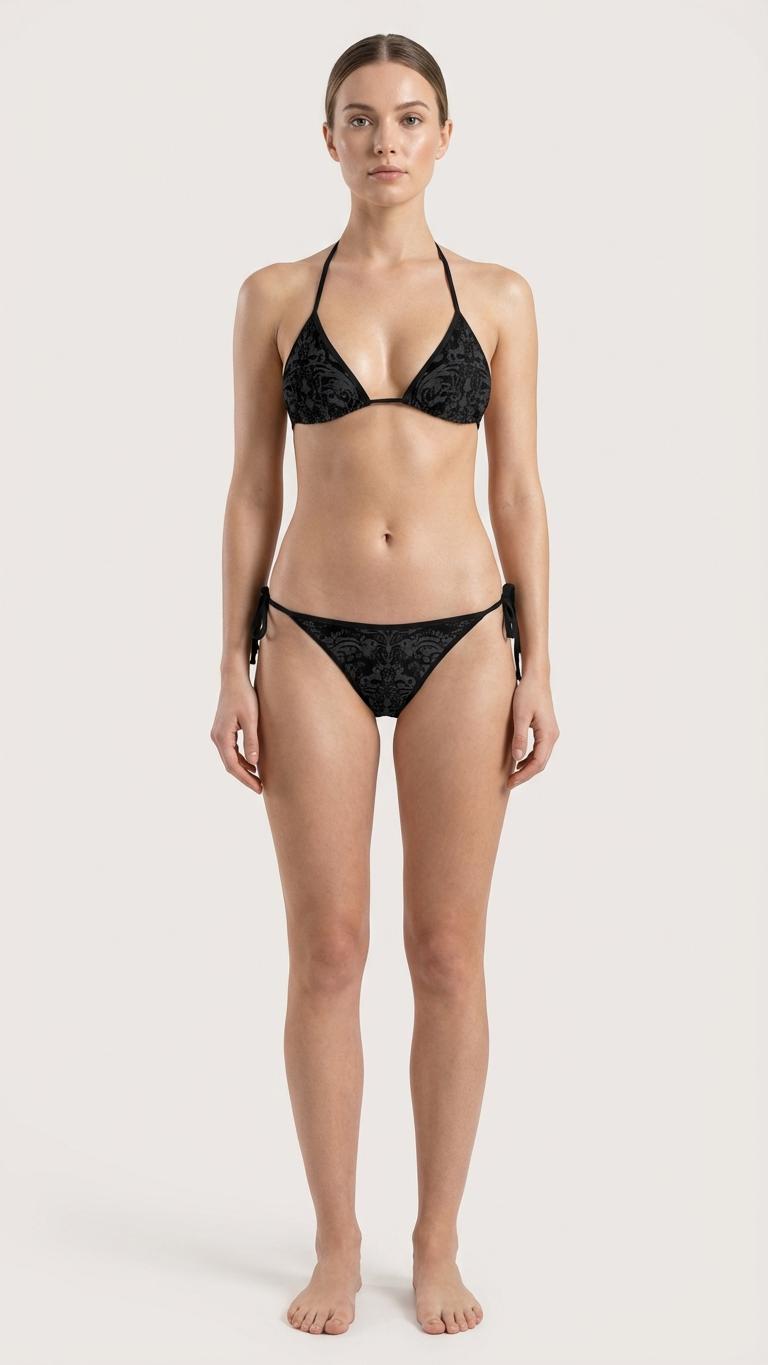 Goth Grunge Bikini – Black Damask, Alt Swimwear for Dark Aesthetics, Sizes S to 5XL