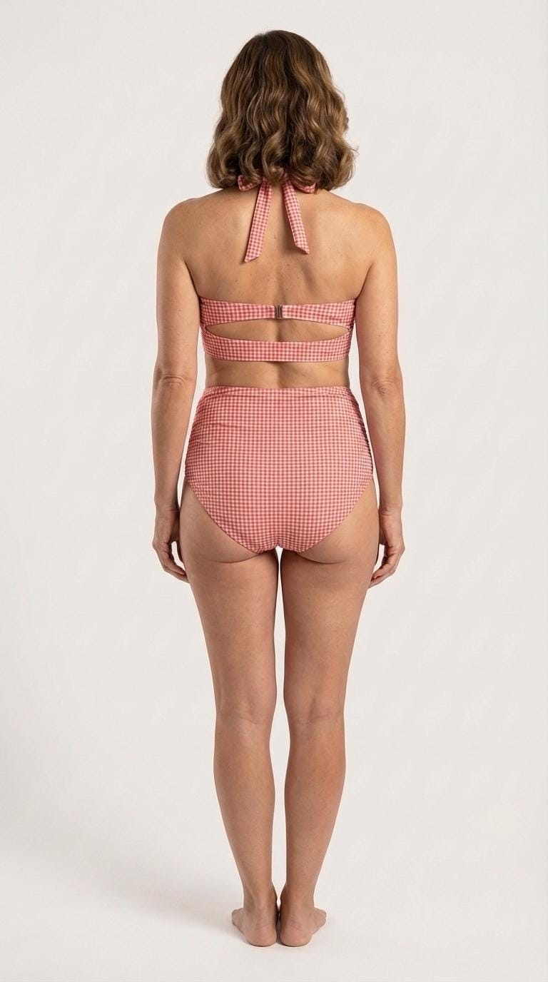 Coquette Vintage-Inspired High-Waist Bikini, Retro Pin Up 50s Gingham Red Two-Piece Swimsuit