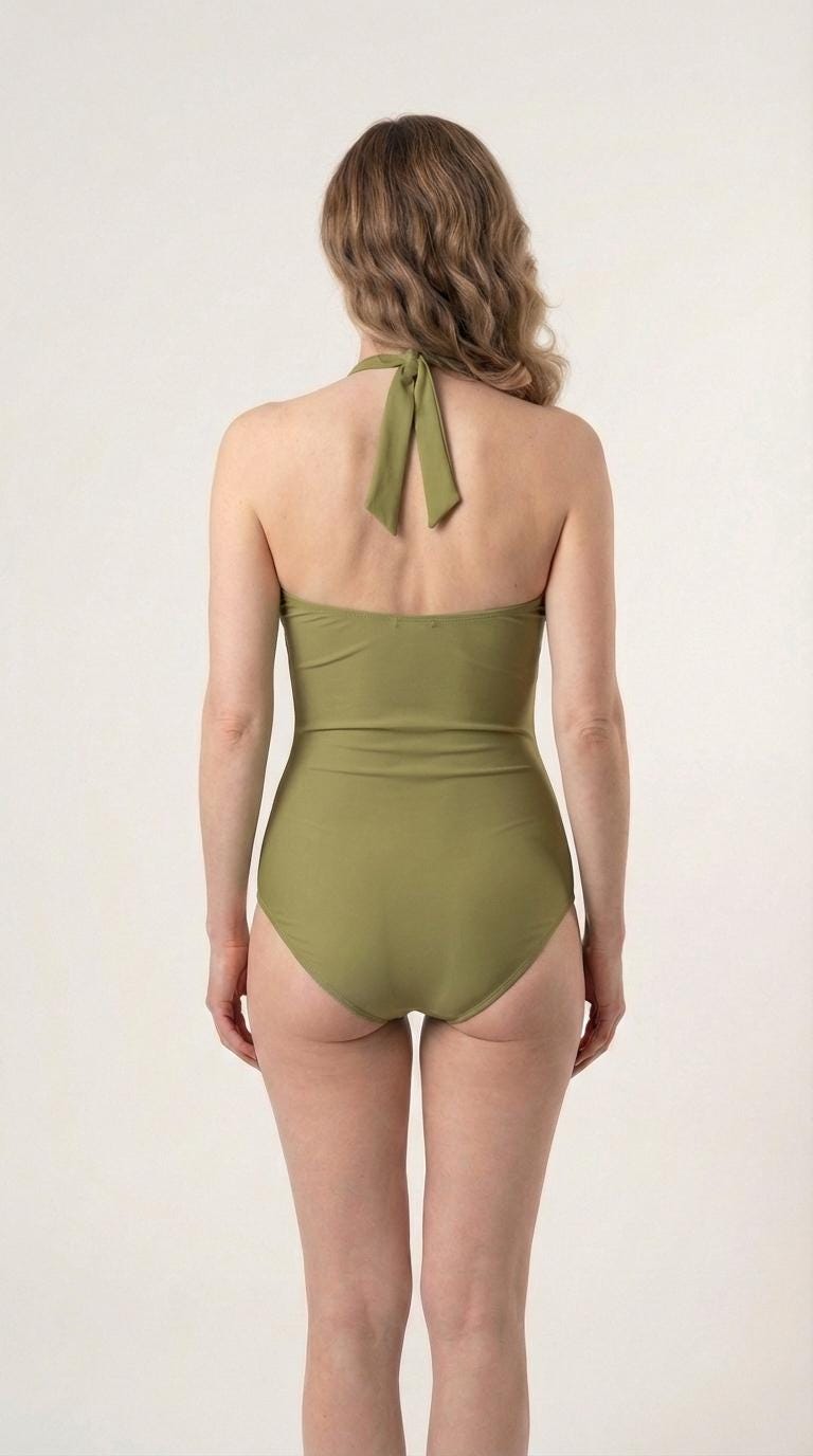 Olive Green Halter One-Piece Swimsuit, Retro Pin Up Swimwear