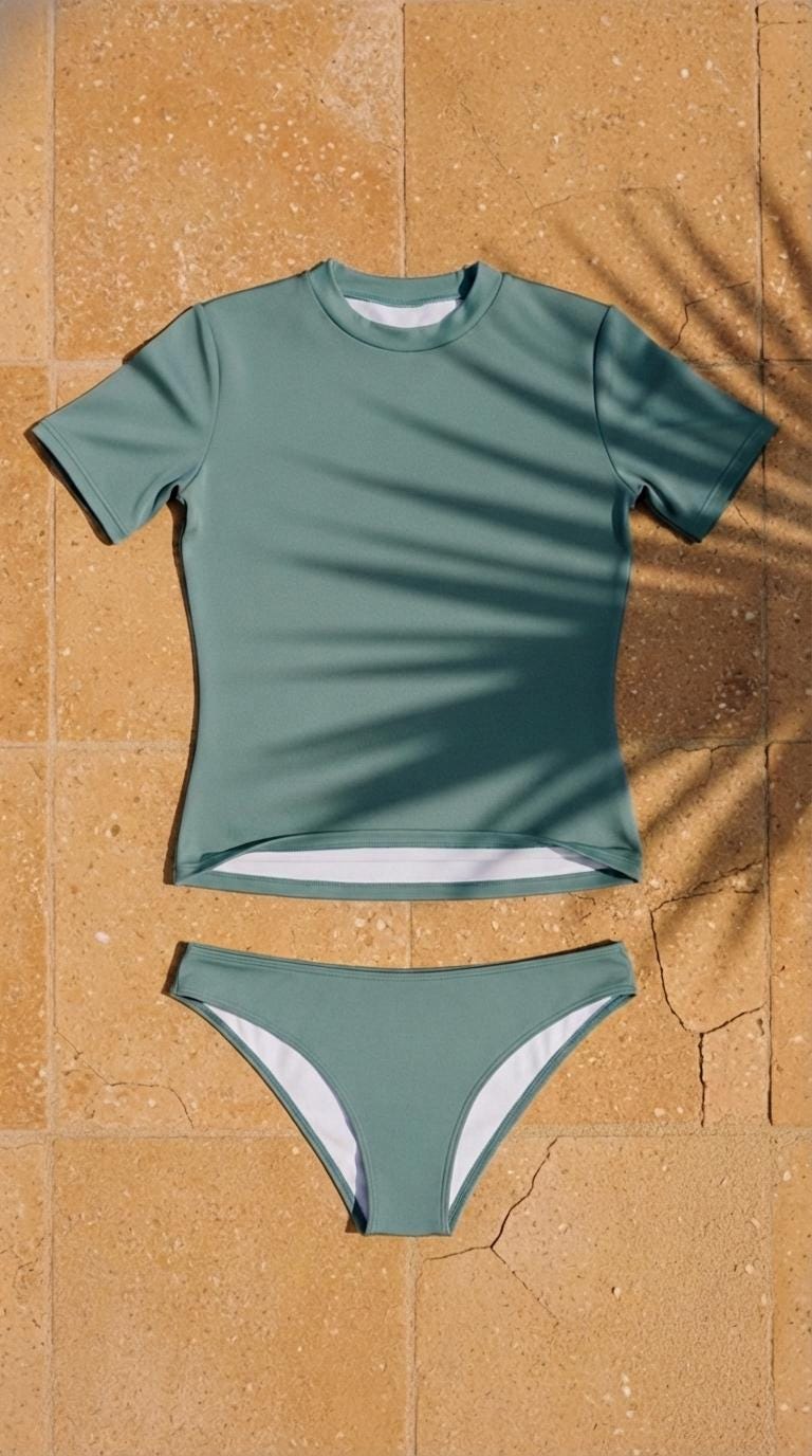 Retro Surf Bikini-Set – Stylish Short Sleeve Rash Guard Swim-Top & Briefs Tankini | Grungy Blue