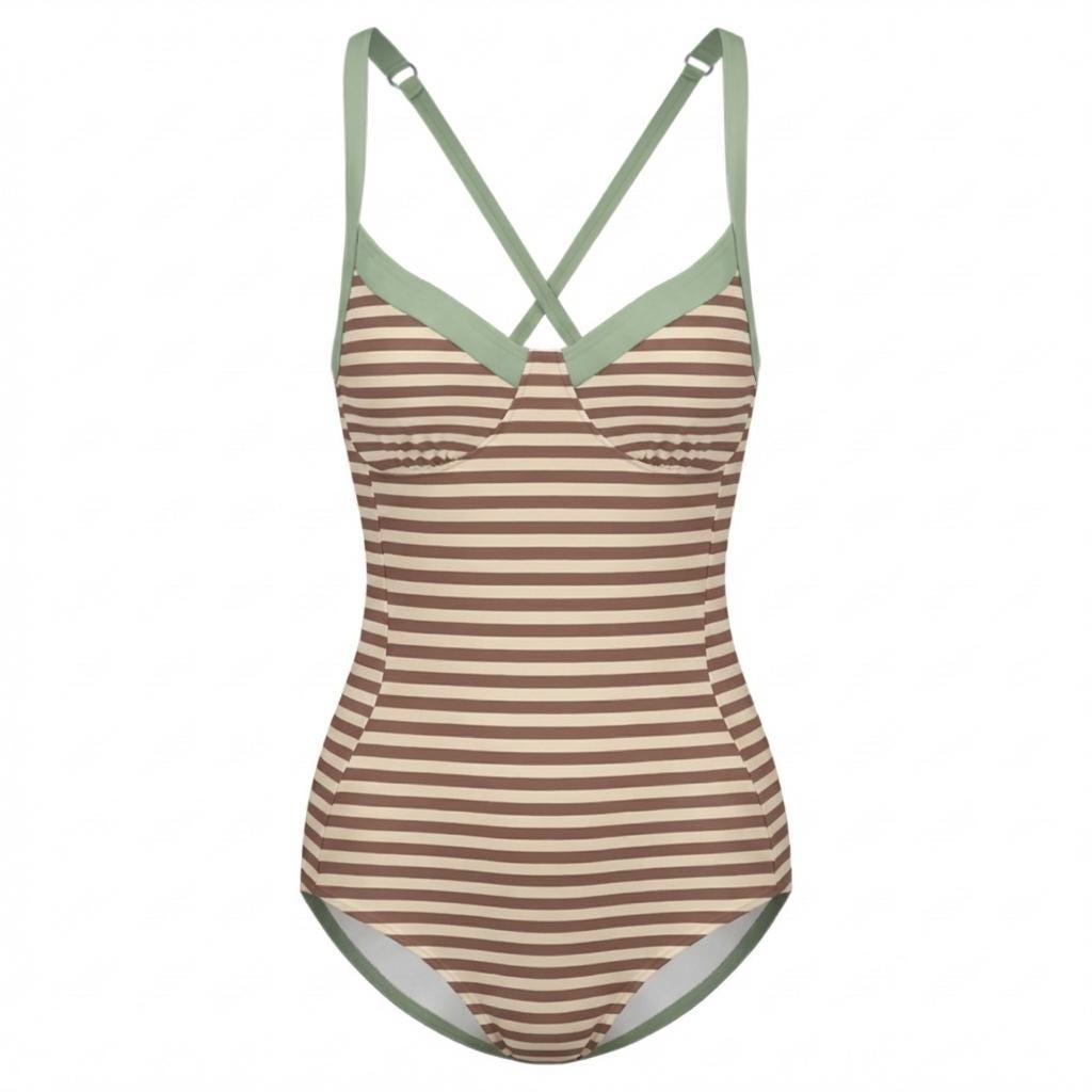 Retro Striped One-Piece Swimsuit, Lace-Up Back, Vintage Coastal Style