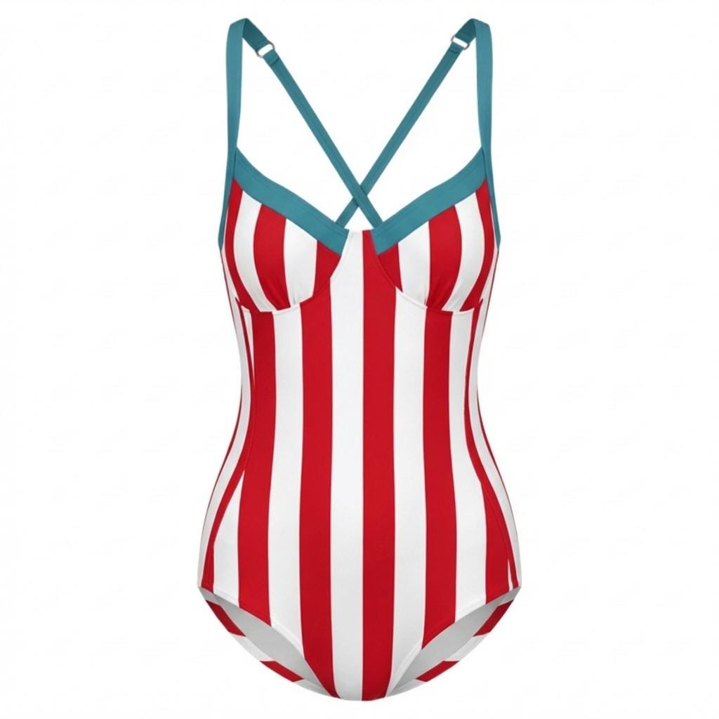 Retro Romantic Striped Push-Up One-Piece Swimsuit with Lace-Up Back, Stripes in Mauve & Other Colours