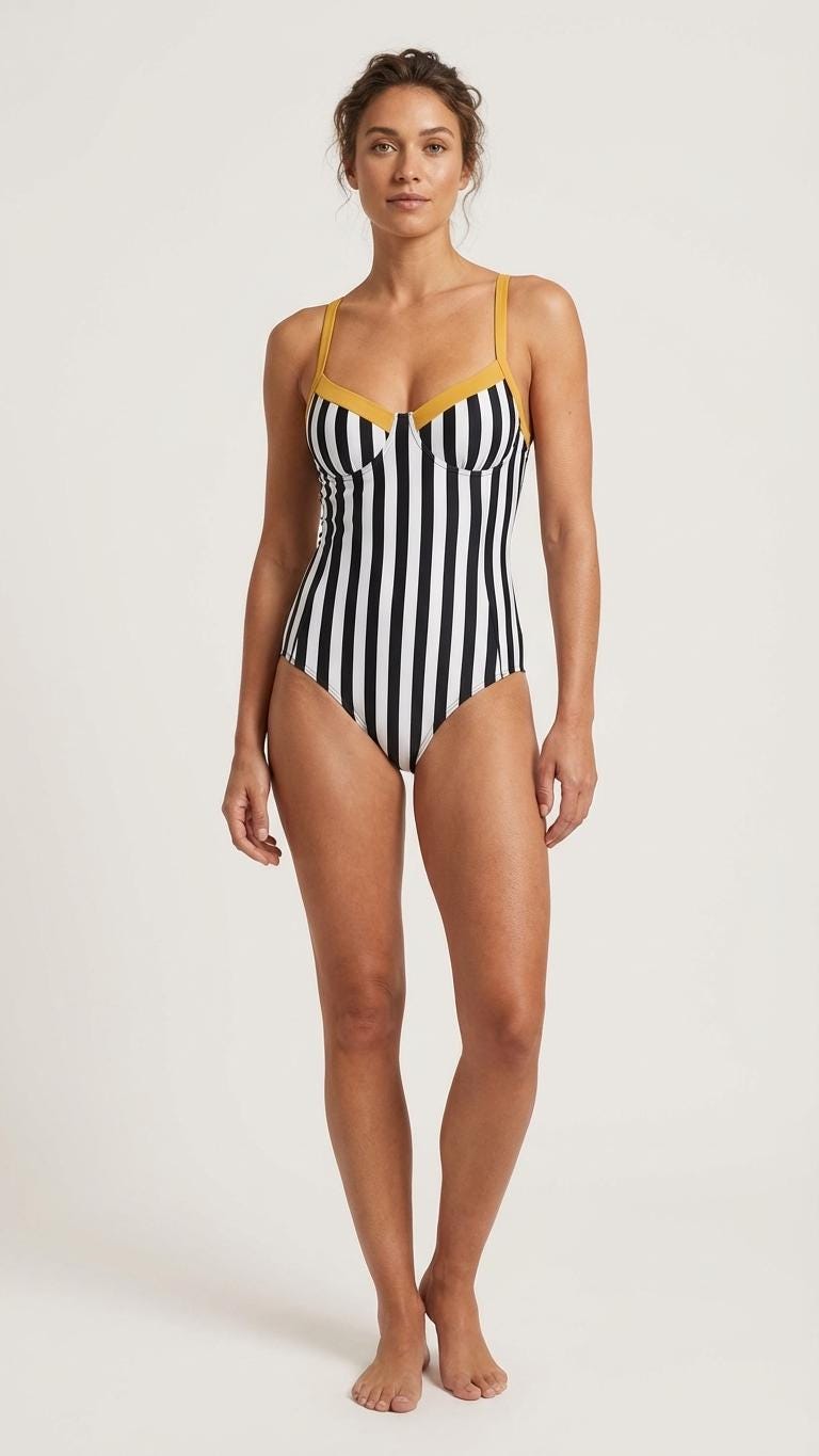 Retro Romantic Striped Push-Up One-Piece Swimsuit with Lace-Up Back, Stripes in Mauve & Other Colours