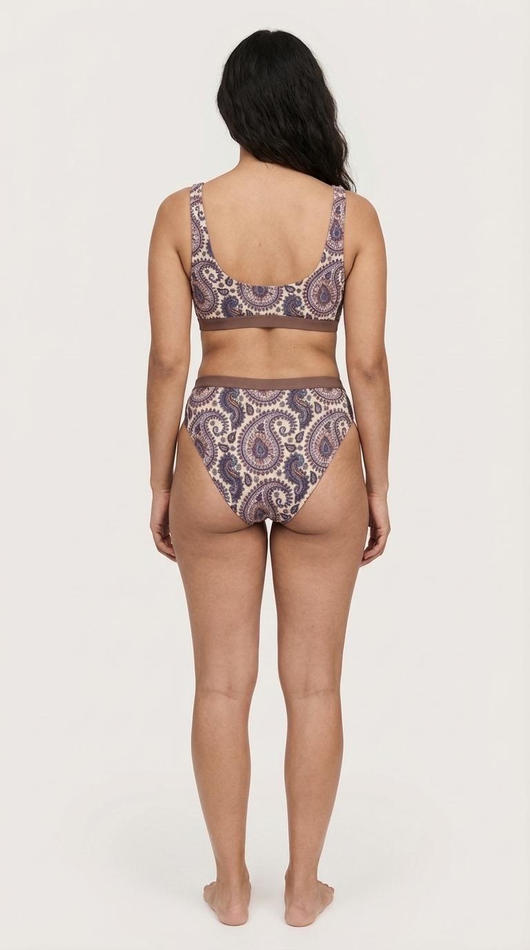 Retro Boho Paisley Sporty Sexy Bikini – High-Waisted Swimsuit, Scoop-Neck Crop-Top, Flattering High-Leg