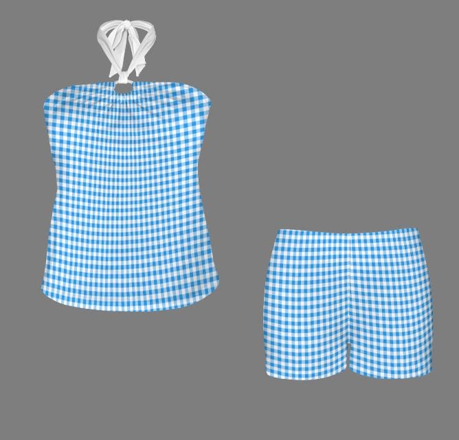 Halter Tankini Boyshorts Swimwear Set | Two-Piece Flattering Swimsuit | Blue Gingham