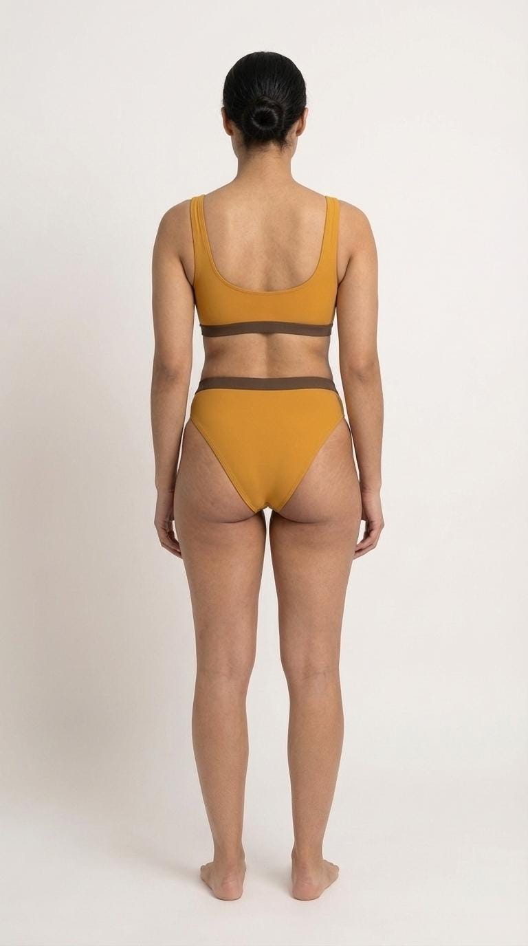 Retro Sporty Sexy Surfing Bikini – High-Waisted Swimsuit, Scoop-Neck Crop-Top, Flattering High-Leg – Earthy Colours