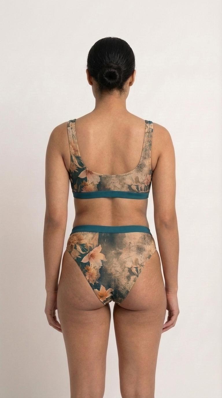 Retro Grunge Florals Sporty Sexy Surfing Bikini – High-Waisted Swimsuit, Scoop-Neck Crop-Top, Flattering High-Leg