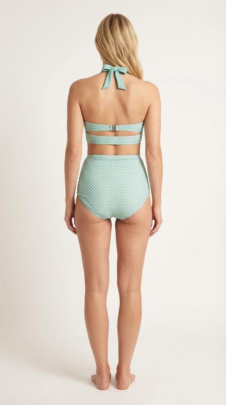 Vintage-Style High-Waisted Bikini | Retro Sweetheart Polka-Dot Pin-Up Halter Ruched Two-Piece Swimsuit, Mint