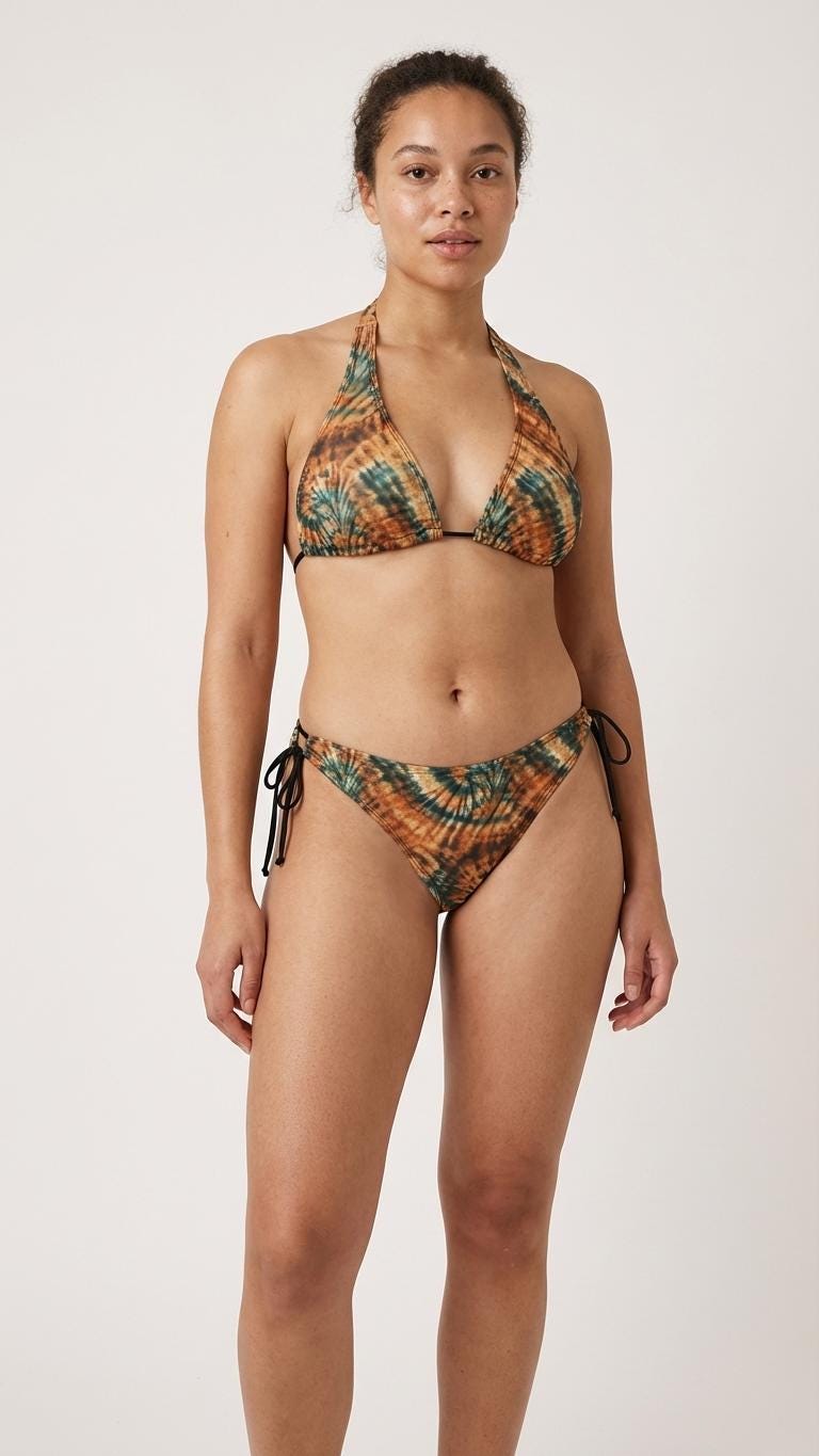 Boho Tie-Dye Triangle Bikini Set – Retro Festival Swimwear with Halter Top – Hippie Beach Style