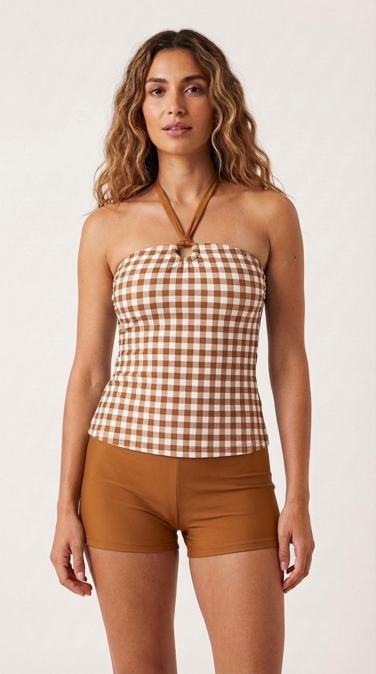 Halter Tankini Boyshorts Swimwear Set | Two-Piece Flattering Swimsuit | Gingham