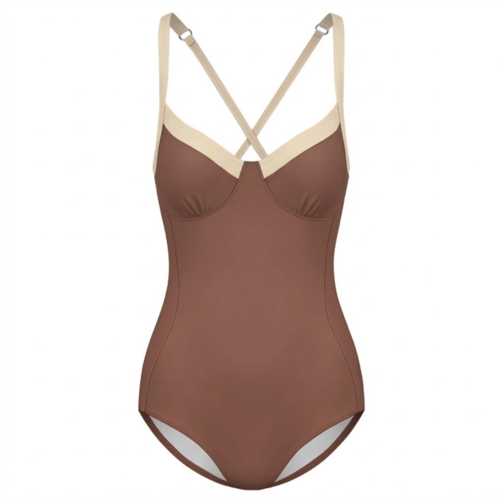 Retro Romantic Push-Up One-Piece Swimsuit with Lace-Up Back, Brown