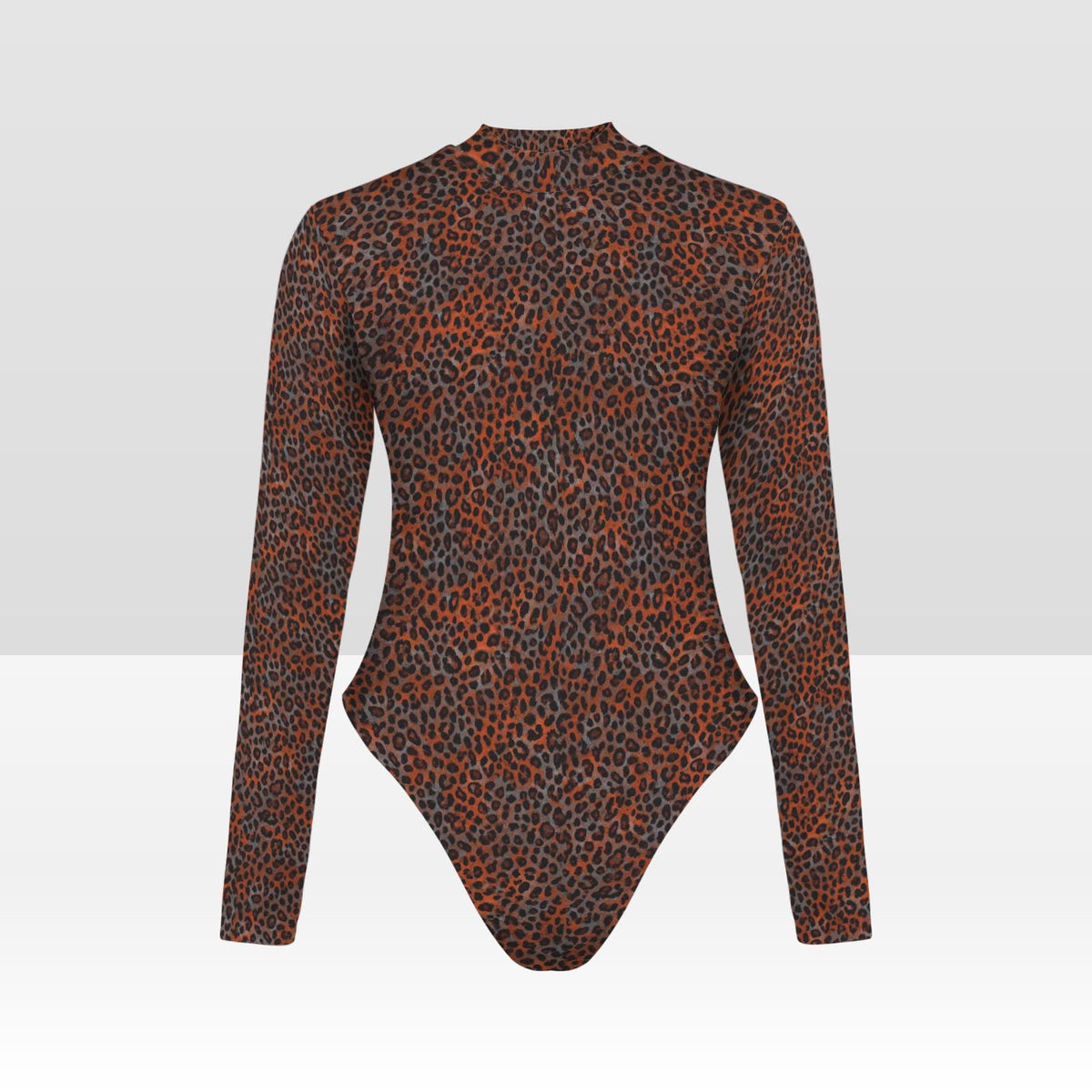 Vampire Art Retro Elegance Backless Long Sleeve Thumbhole Swimsuit, Grunge Rust Brown Leopard
