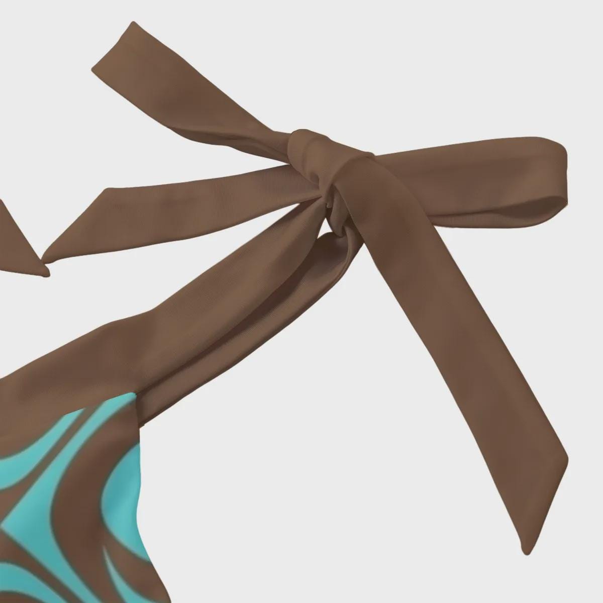 Retro Groovy 60s Tie Shoulder One-Piece Swimsuit, Built-In Chest Pads, S-5XL, Cyan & Brown