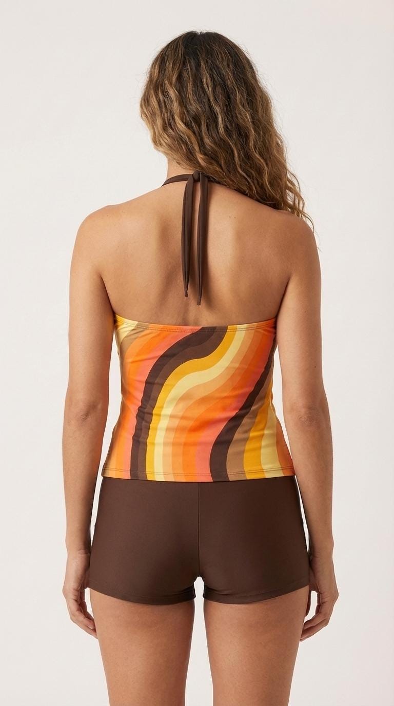 Halter Tankini Boyshorts Swimwear Set | Two-Piece Flattering Swimsuit | Groovy Brown