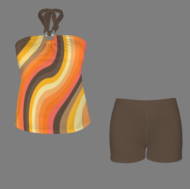 Halter Tankini Boyshorts Swimwear Set | Two-Piece Flattering Swimsuit | Groovy Brown