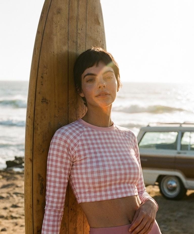 Retro Gingham Surf Suit | Long Sleeve Crop Top Bikini Swimwear Set
