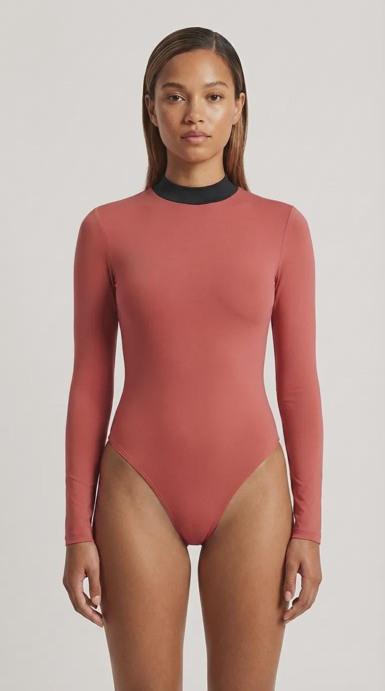 Black-Collar Long-Sleeve Swimsuit – Cut-Out Back & Thumbholes – High-Leg One-Piece – Goth Grunge Surf Swimwear – Removable Padding